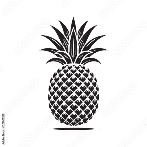 Black Color Pineapple Silhouette Vector Illustration, Solid White Background