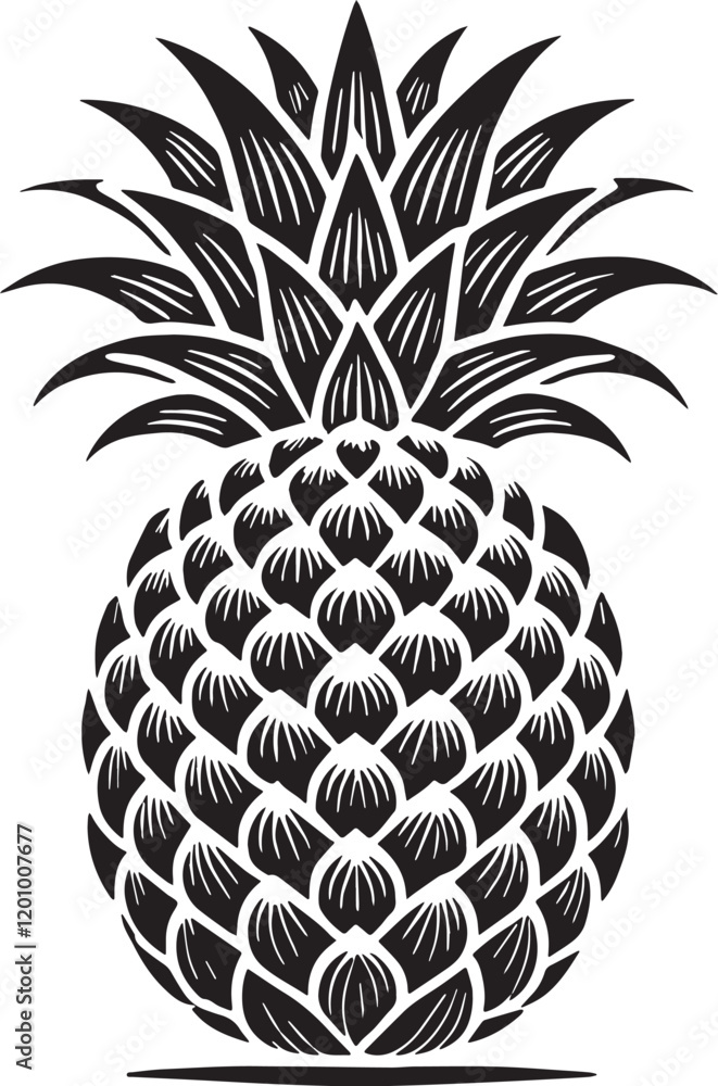 Obraz premium Black Color Pineapple Silhouette Vector Illustration, Solid White Background