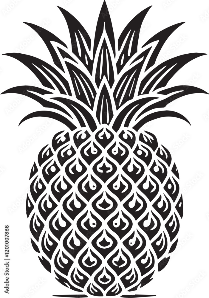 Obraz premium Black Color Pineapple Silhouette Vector Illustration, Solid White Background