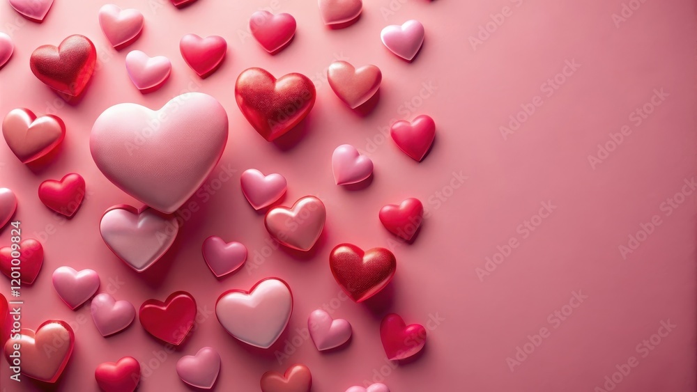 Pink and Red Hearts Scattered on a Soft Background for Valentine's Day Pink and Red Hearts Scattered on a Soft Background for Valentine's Day
