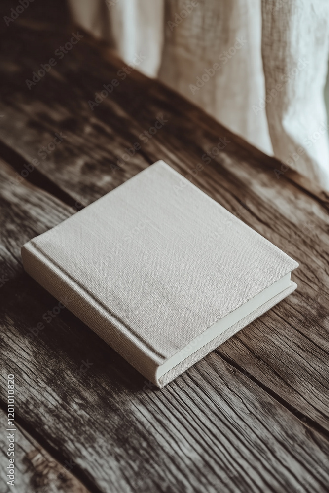 Fototapeta premium Linen-Covered Pocket Notebook on Rustic Wooden Surface