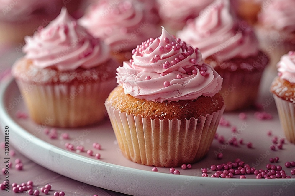 Delicate pink cupcakes adorned with intricate frosting designs and soft decorative touches. Delicate pink cupcakes adorned with intricate frosting designs and soft decorative touches.