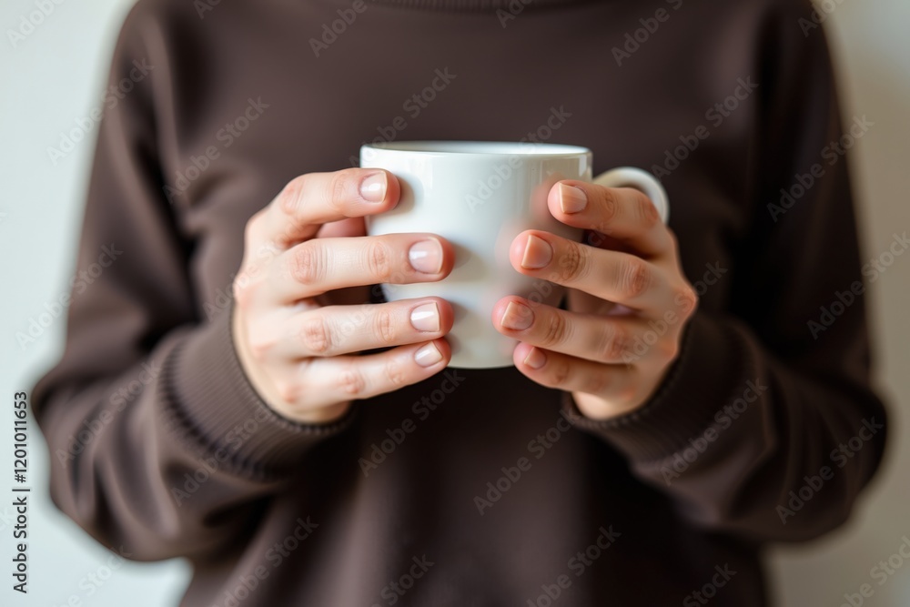 Hands Holding a Warm Cup of Coffee in a Cozy Setting Hands Holding a Warm Cup of Coffee in a Cozy Setting