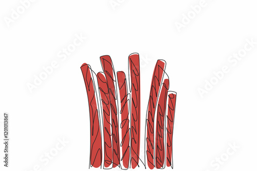 Single continuous line drawing red licorice candy sticks. The sweet one that contains many benefits. Traditional cough suppressant medicine. National Licorice Day. One line design vector illustration photo