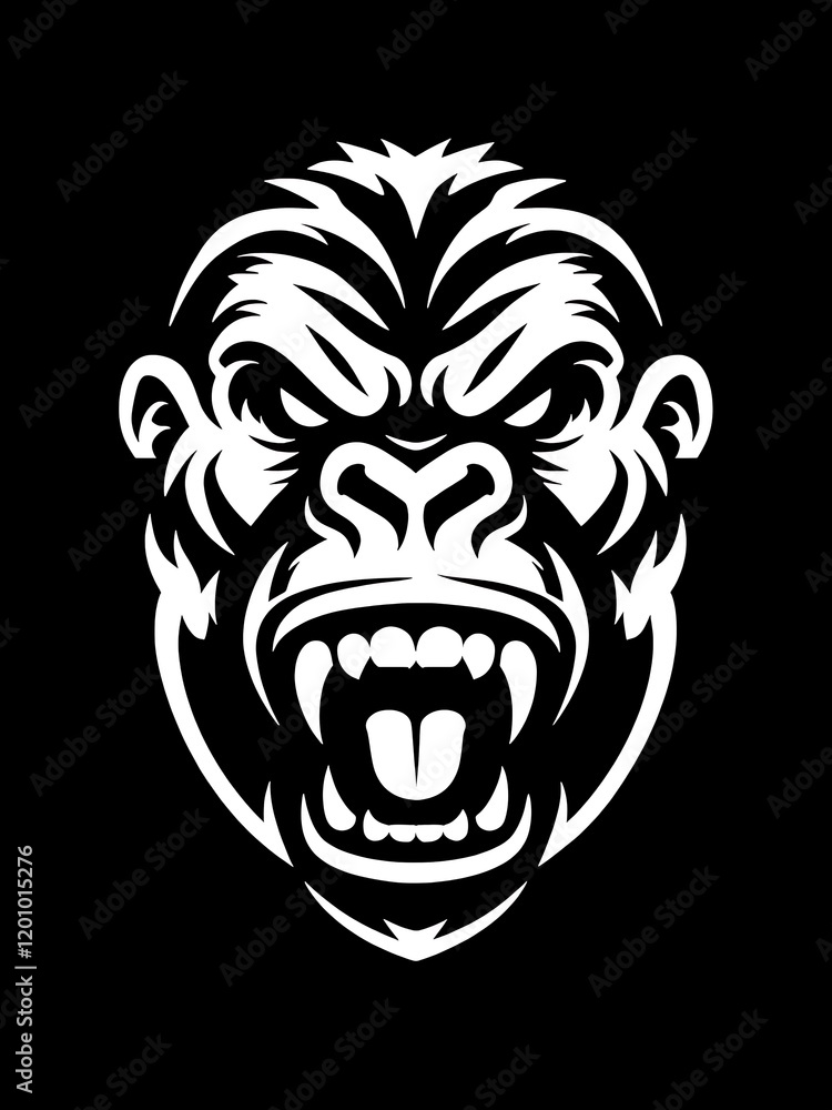 head of a gorilla line Art Black Background head of a gorilla line Art Black Background