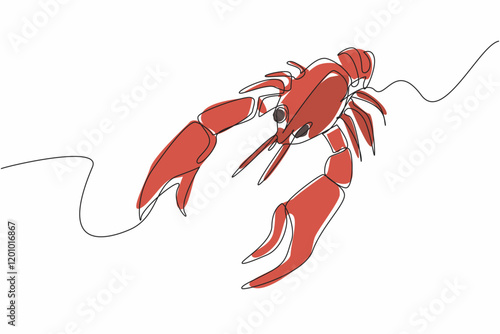 Continuous one line drawing crawfish posing. Animal with claws. Served steamed. Brings out delicious shrimp broth pampers the tongue. National Crawfish Day. Single line draw design vector illustration