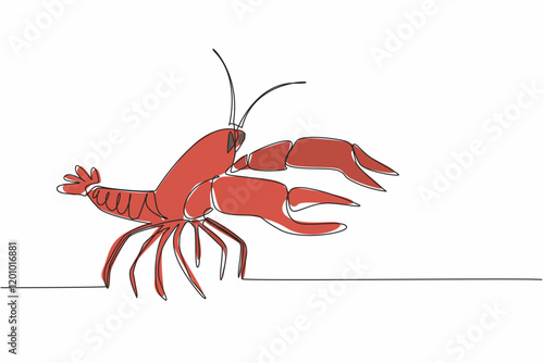 Continuous one line drawing crawfish posing. Aquatic animal with large pincers. This animal has a smaller body than a lobster. Tasty. National Crawfish Day. Single line draw design vector illustration