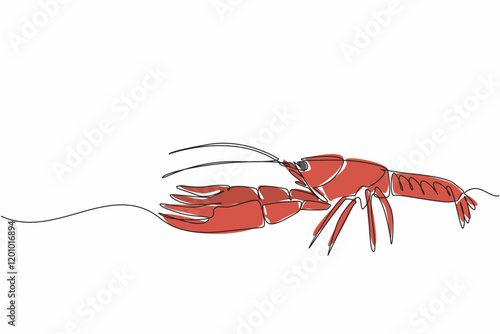 Single continuous line drawing crawfish posing. Has a fairly high protein content. Has many benefits for the body when eaten. Delicious food. National Crawfish Day. One line design vector illustration