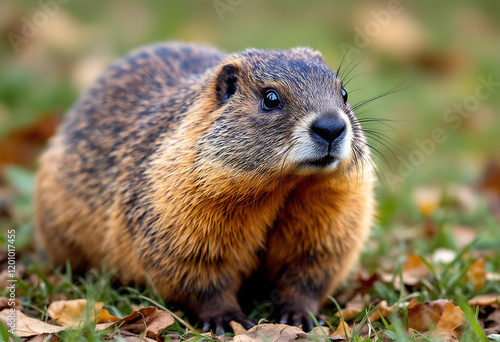 Close-up Portrait of a Majestic Yellow-bellied Marmot in its Autumn Habitat