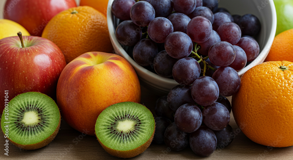 Fresh Fruit Bowl Apples Oranges Grapes Kiwi Healthy Eating Vitamins Diet Food Fresh Fruit Bowl Apples Oranges Grapes Kiwi Healthy Eating Vitamins Diet Food