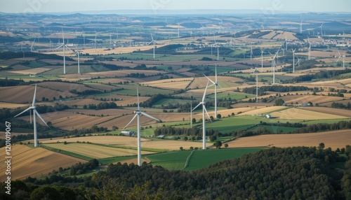 Wind turbines in rural landscapesDriftwood sculptures on the shore photo