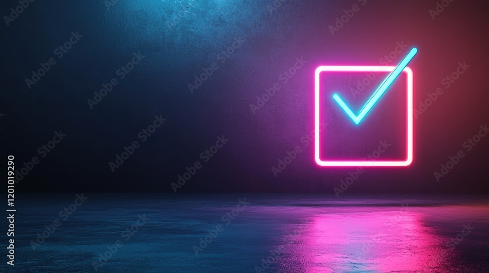 Checkbox A 3D render of a large, glowing checkbox floating in a dark space, symbolizing digital interaction, user interface design, and selection. Checkbox A 3D render of a large, glowing checkbox floating in a dark space, symbolizing digital interaction, user interface design, and selection.