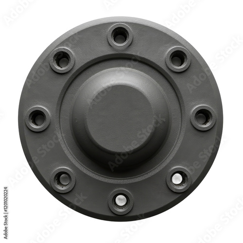 Gray circular metal flange with eight holes transparent background photo