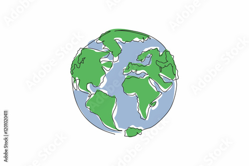 Single one line drawing a globe whose islands are made of tree leaves. The symbolism of the earth requires leaves to remove pollution. Go green. Earth Day. Continuous line design graphic illustration