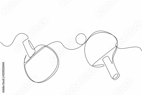 Single continuous line drawing paddle ping pong racket with ball. Playing indoor sports in winter. Stay healthy with a healthy lifestyle. World Table Tennis Day. One line design vector illustration