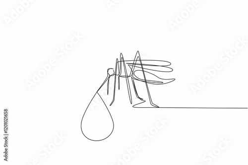 Single continuous line drawing mosquitoes that have drops of blood at the tip of their suckers. Diseases transmitted by mosquito bites. Health. World Malaria Day. One line design vector illustration