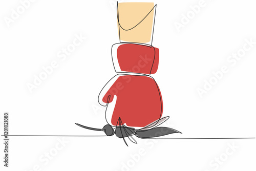 Continuous one line drawing hands wearing boxing gloves clenched and punched a large mosquito. A symbol of preventing further spread. World Malaria Day. Single line draw design vector illustration