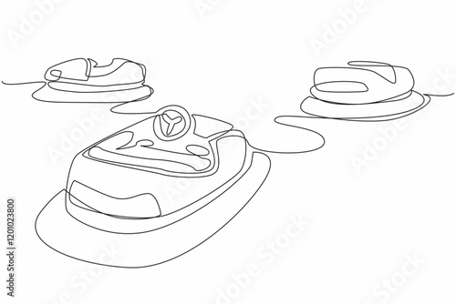Single one line drawing some bumper cars that are damaged and not maintained. A miserable place. Not feasible. International Chernobyl Remembrance Day. Continuous line design graphic illustration