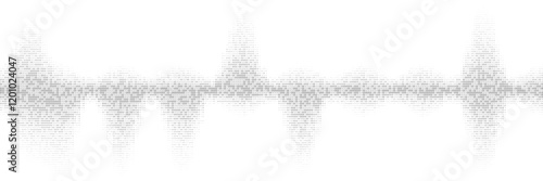 Black and white gradient sine wave from binary code on white. Halftone gradation texture with ones and zeros. Digital system language. Abstract coding bg on computer