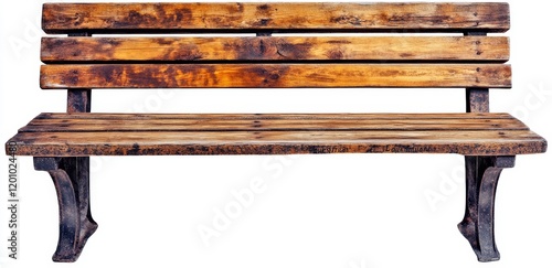 Fototapeta Naklejka Na Ścianę i Meble -  Rustic wooden park bench isolated on white background. (3)