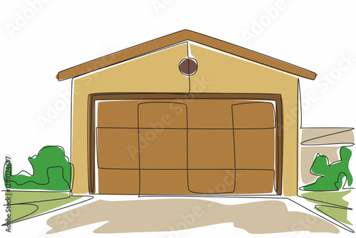 Continuous one line drawing car garage seen from the front. Very neat and clean. Classic and elegant. Clean personality of car owner. National Garage Day. Single line draw design vector illustration