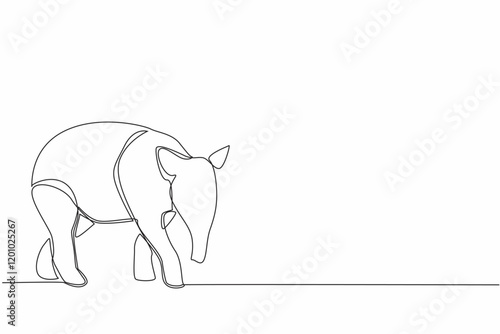 Continuous one line drawing tapir pose. One of the animals that experiences illegal hunting due to human greed. Nose. Tapirus indicius. World Tapir Day. Single line draw design vector illustration