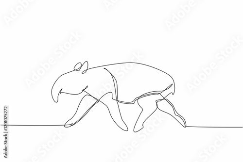 Single one line drawing tapir pose. The characteristic of this animal is that it has a unique nose. This animal is almost extinct. Tapirus. World Tapir Day. Continuous line design graphic illustration