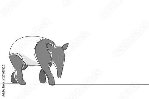 Continuous one line drawing tapir pose. One of the animals that experiences illegal hunting due to human greed. Nose. Tapirus indicius. World Tapir Day. Single line draw design vector illustration