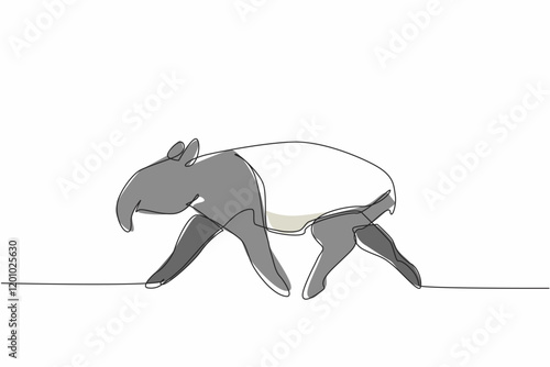 Single one line drawing tapir pose. The characteristic of this animal is that it has a unique nose. This animal is almost extinct. Tapirus. World Tapir Day. Continuous line design graphic illustration