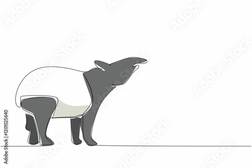 Single continuous line drawing tapir pose. Land mammal native to South America. Its food is young leaves. The nose functions to take in food. World Tapir Day. One line design vector illustration