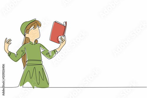 Принти на полотні Continuous one line drawing a girl reading a book or poem with an attractive pose