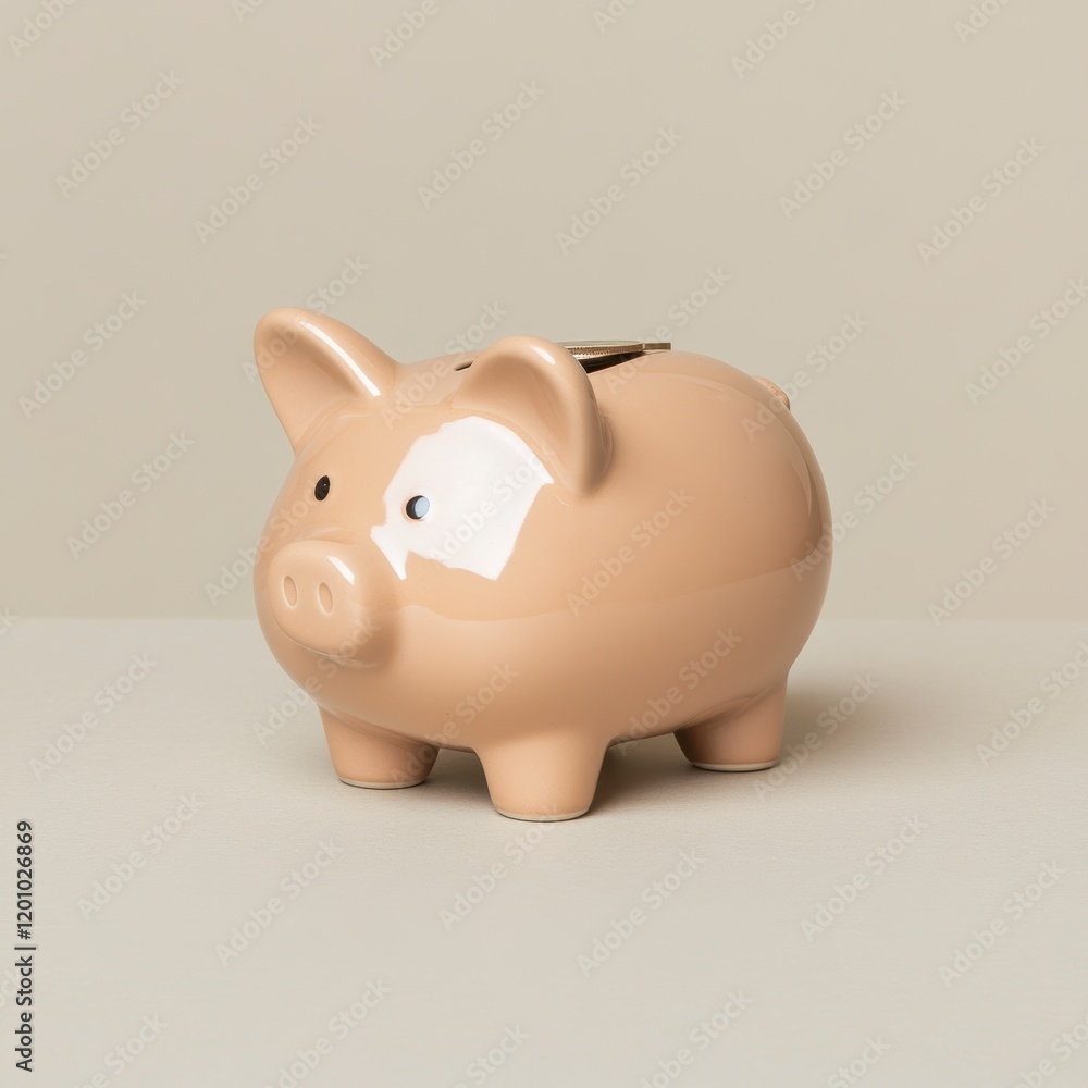 Cute Ceramic Piggy Bank on Simple Background for Savings Concept Cute Ceramic Piggy Bank on Simple Background for Savings Concept