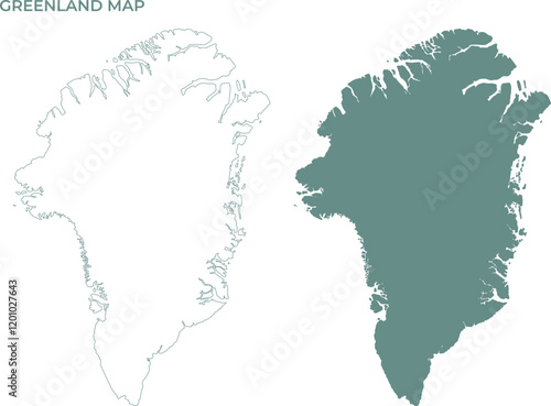 two greenland maps outline and green silhouette