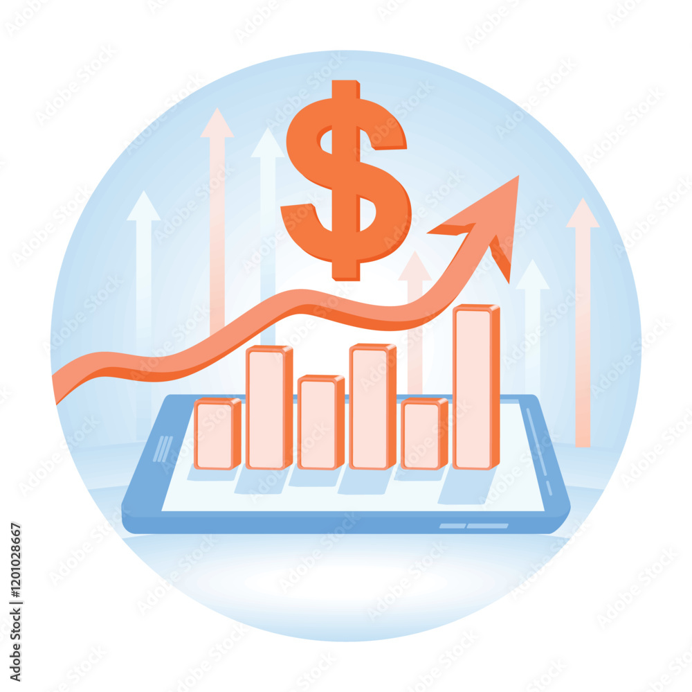 Illustration depicting financial growth on mobile devices. Illustration depicting financial growth on mobile devices.