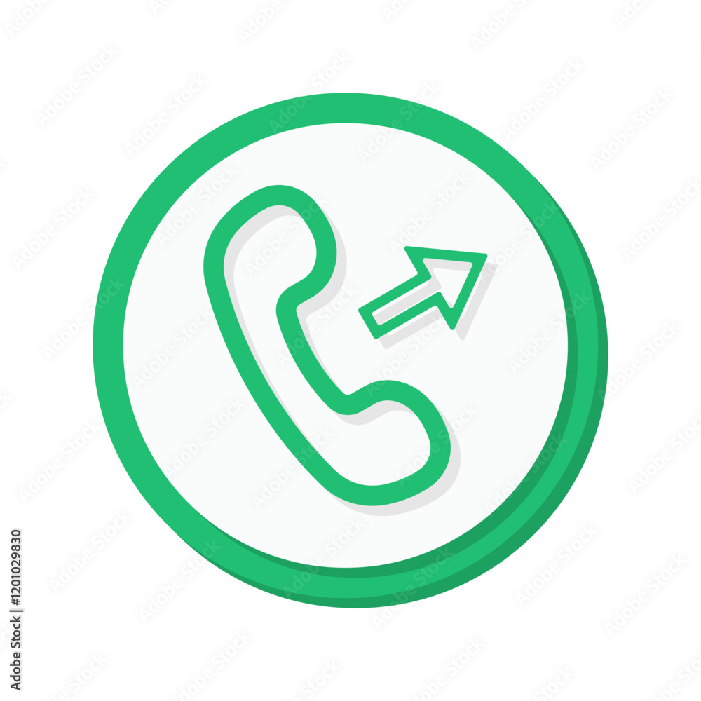 A bold green phone call icon vector with an arrow symbol, perfect for indicating outgoing calls in communication apps or contact related design A bold green phone call icon vector with an arrow symbol, perfect for indicating outgoing calls in communication apps or contact related design