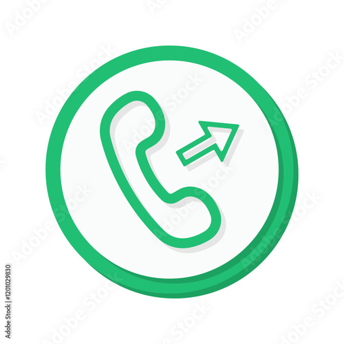 A bold green phone call icon vector with an arrow symbol, perfect for indicating outgoing calls in communication apps or contact related design