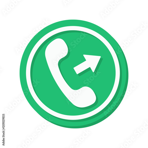 A bold green phone call icon vector with an arrow symbol, perfect for indicating outgoing calls in communication apps or contact related design