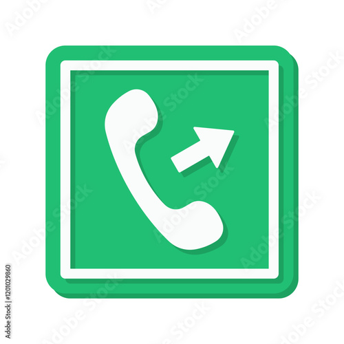 A bold green phone call icon vector with an arrow symbol, perfect for indicating outgoing calls in communication apps or contact related design