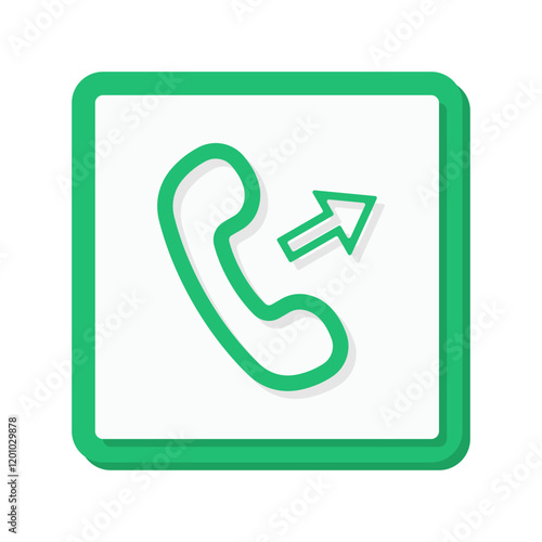 A bold green phone call icon vector with an arrow symbol, perfect for indicating outgoing calls in communication apps or contact related design