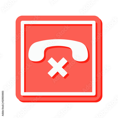 A bold red end call icon vector with a cross symbol, perfect for indicating missed or reject calls in communication apps or contact related design