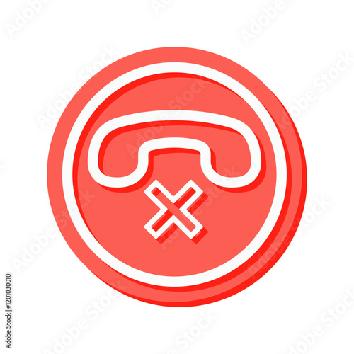 A bold red end call icon vector with a cross symbol, perfect for indicating missed or reject calls in communication apps or contact related design