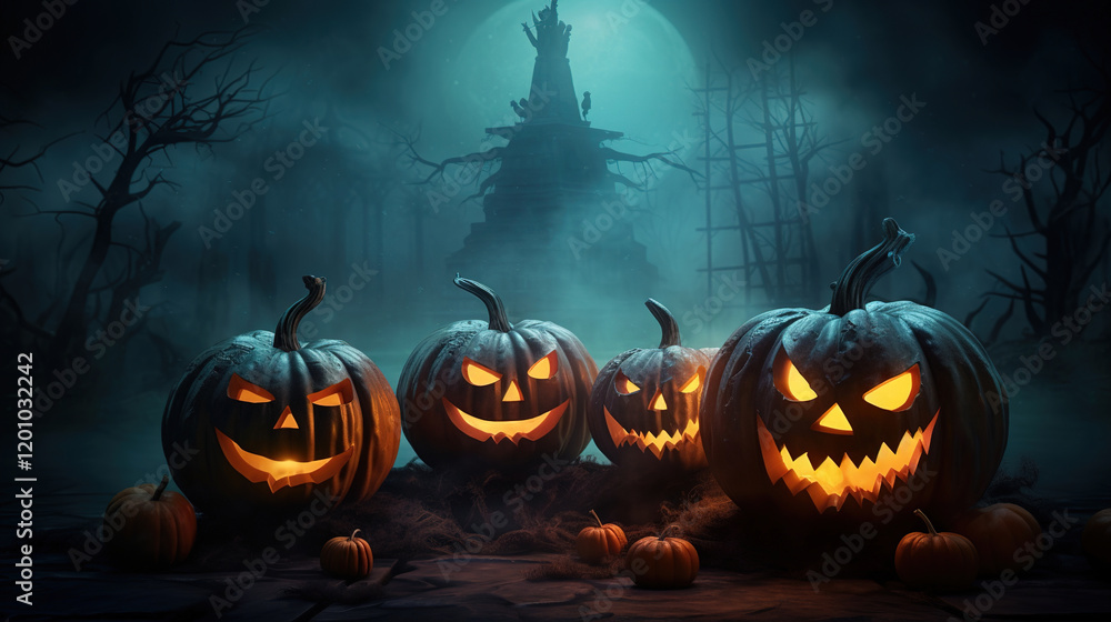 Spooky Halloween Pumpkins in a Haunted Forest Spooky Halloween Pumpkins in a Haunted Forest