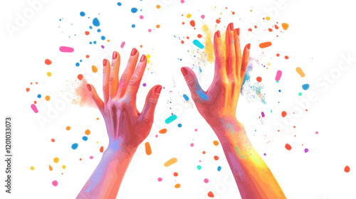 colorful hand with paint splashes isolated on white background 