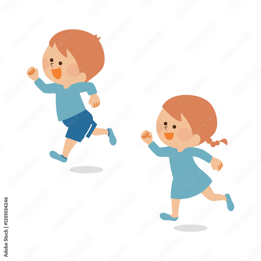 走る かわいい子供たちのイラスト素材 走る かわいい子供たちのイラスト素材