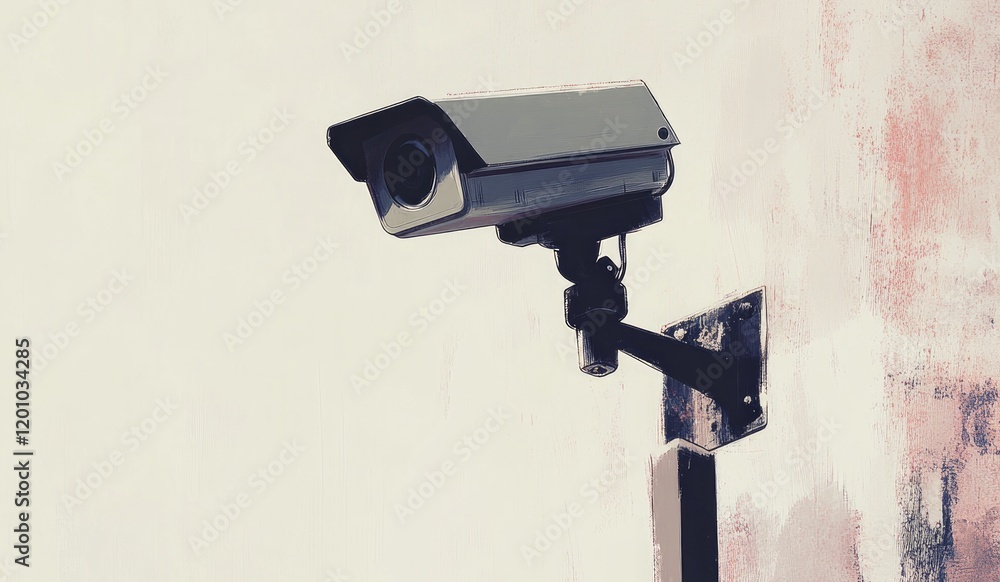 a realistic but simple drawing of a security camera, the background is white a realistic but simple drawing of a security camera, the background is white