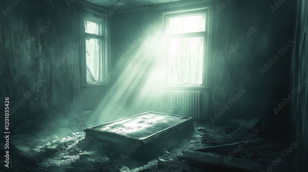 Ethereal Light in Abandoned Room with Dust and Decay Effects Ethereal Light in Abandoned Room with Dust and Decay Effects