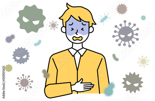 Food poisoning/stomachache vector illustration male virus virus infection diarrhea vomiting cold