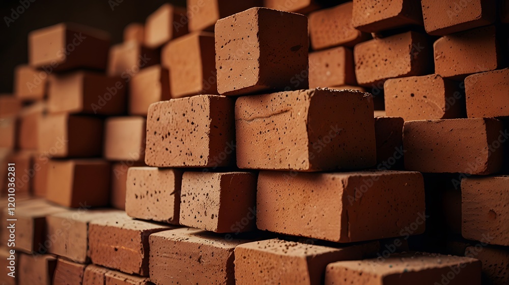 Textured Red Clay Bricks in Geometric Industrial Composition V4 Textured Red Clay Bricks in Geometric Industrial Composition V4