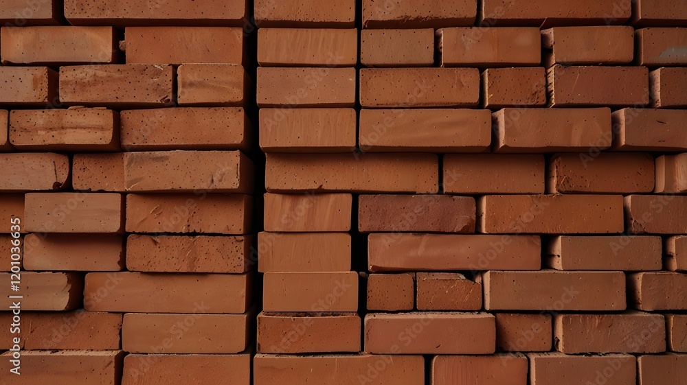 Fototapeta premium Textured Red Clay Bricks in Geometric Industrial Composition V5