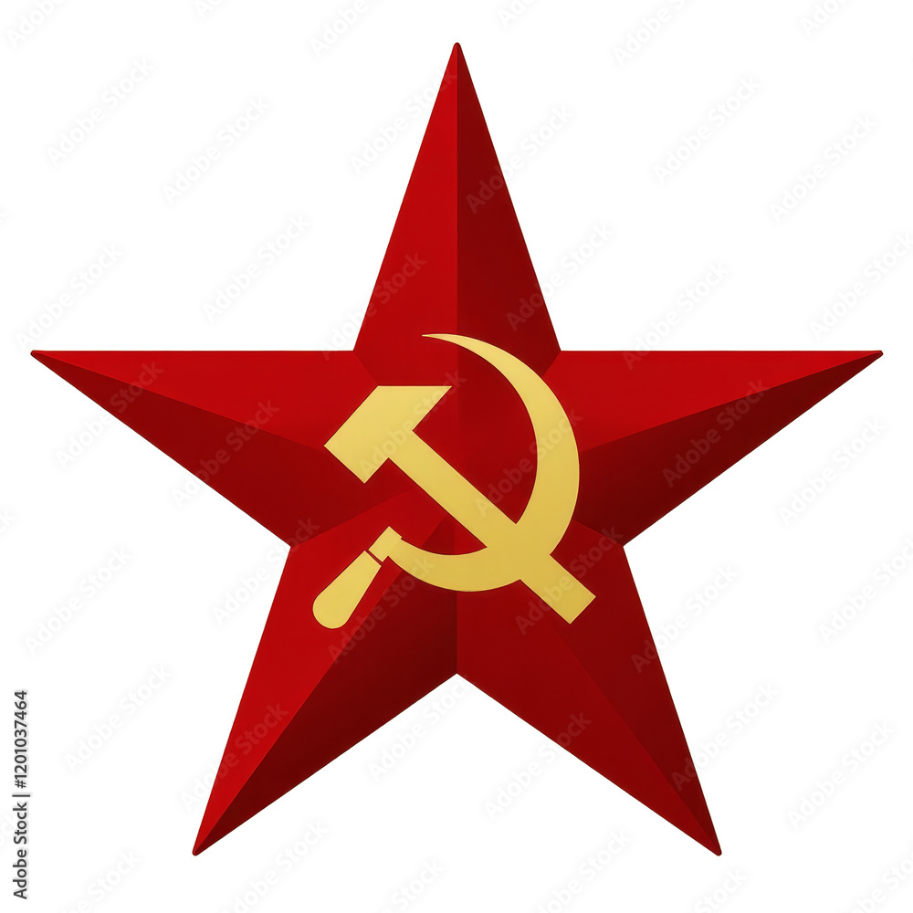 Red star with gold hammer and sickle on a transparent background
